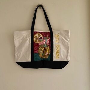 Uniqlo large Tote Bag with Colorful Fruit Print - Ivory & Black